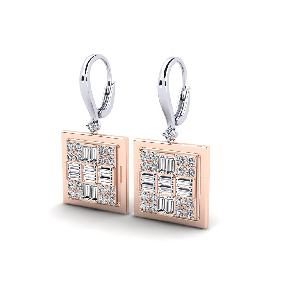 14k Oro Blanco / Rosa Baguette Pendiente de mujer Artemonas