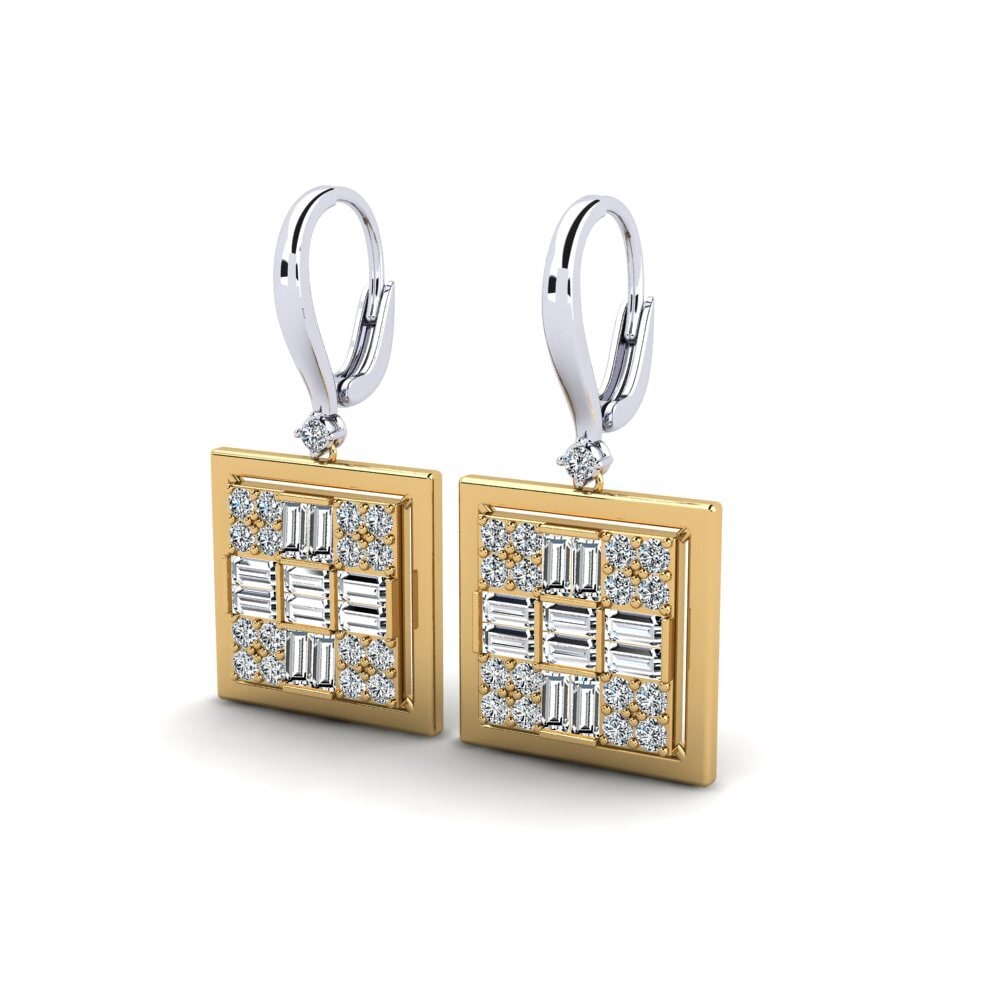 14k Oro Blanco & Amarillo Baguette Pendiente de mujer Artemonas
