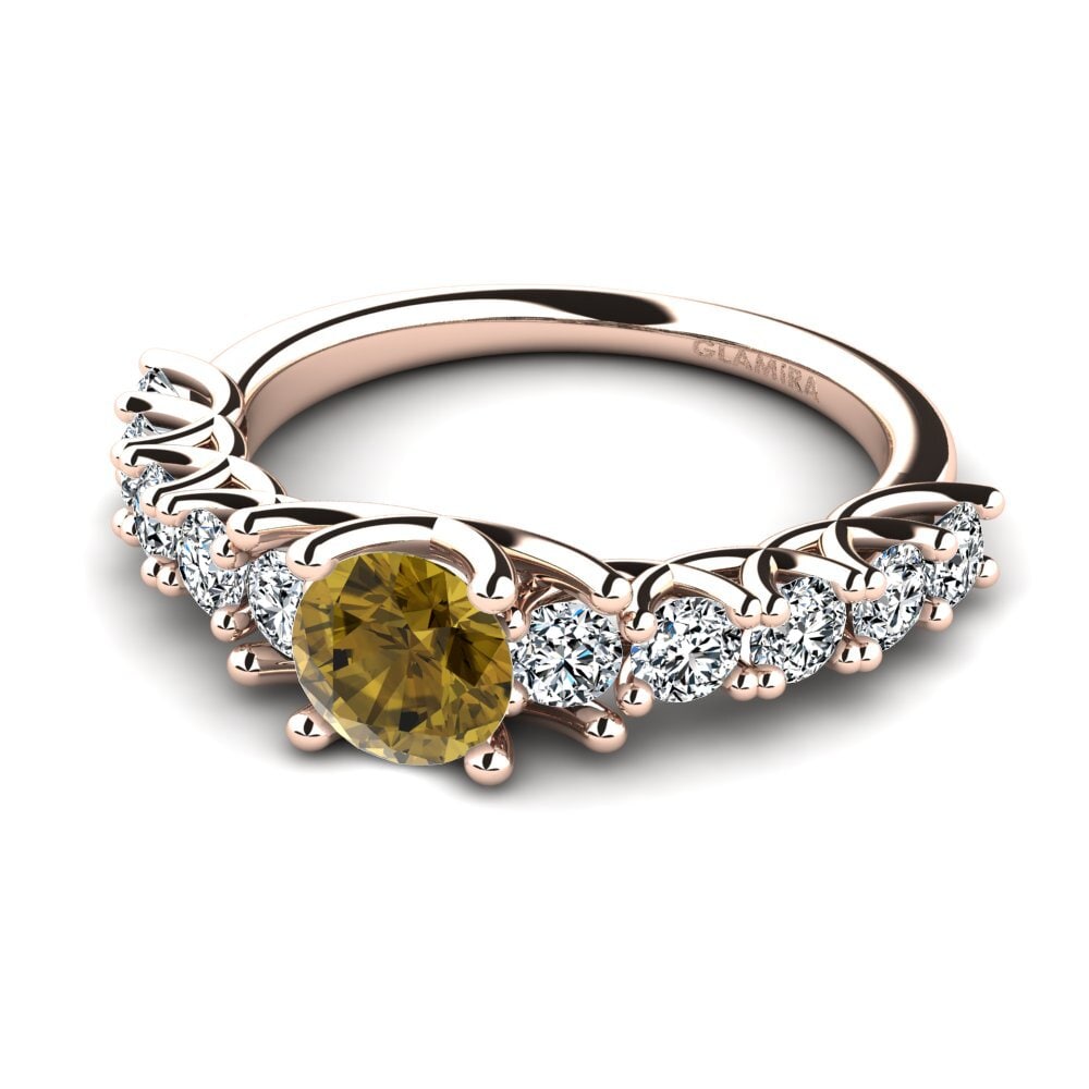Nhẫn Đính hôn Vàng Hồng 9K Đá Zircon Nâu Eternity