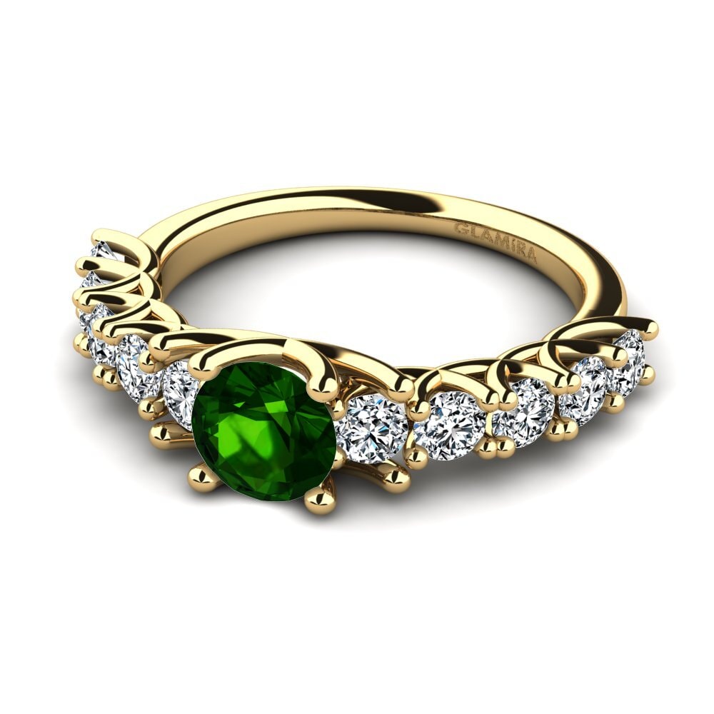 Eternity Green Tourmaline 14K Yellow Gold Engagement Rings