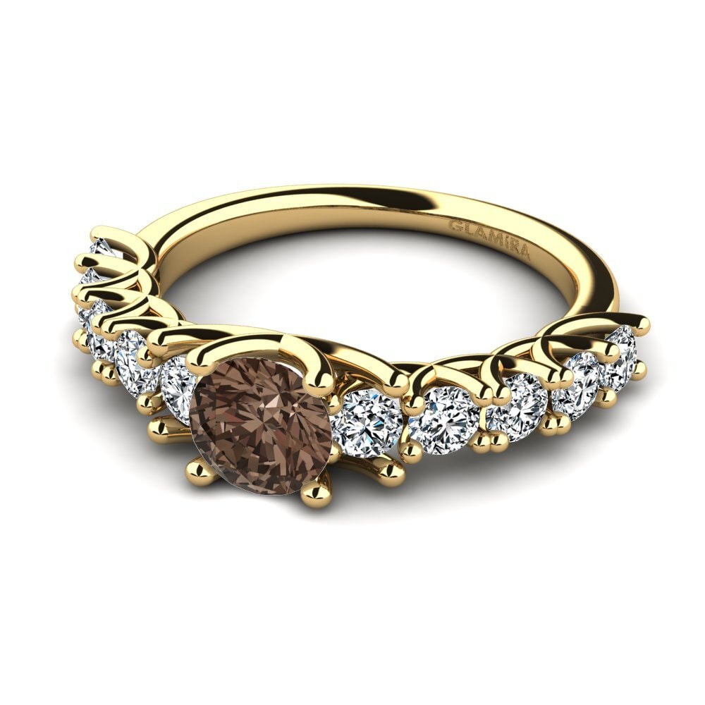 Anillos de compromiso con diamantes de colores 18k Oro Amarillo Cuarzo humo Eternidad