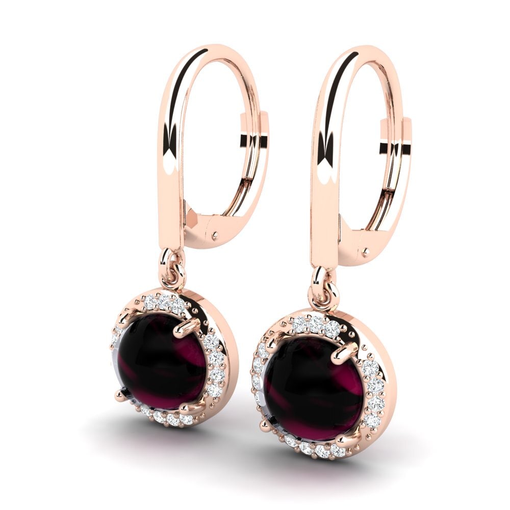 18k Oro Rosa Granate Rhodolite Cabujón Pendiente de mujer Arunika