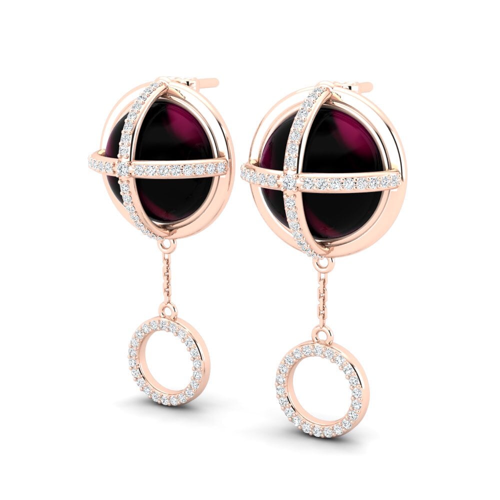 18k Oro Rosa Granate Rhodolite Cabujón Pendiente de mujer Arvinda