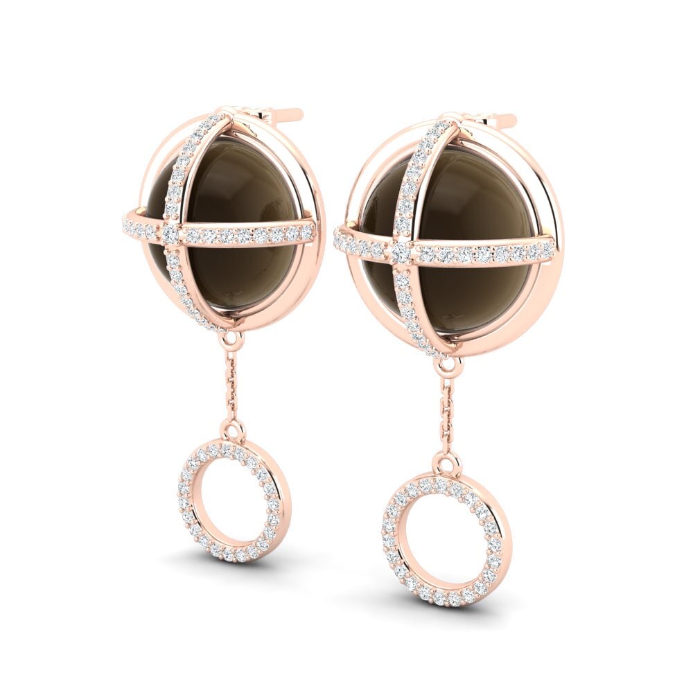 14ct Rose Gold Cabochon Smoky Topaz Women's Earring Arvinda