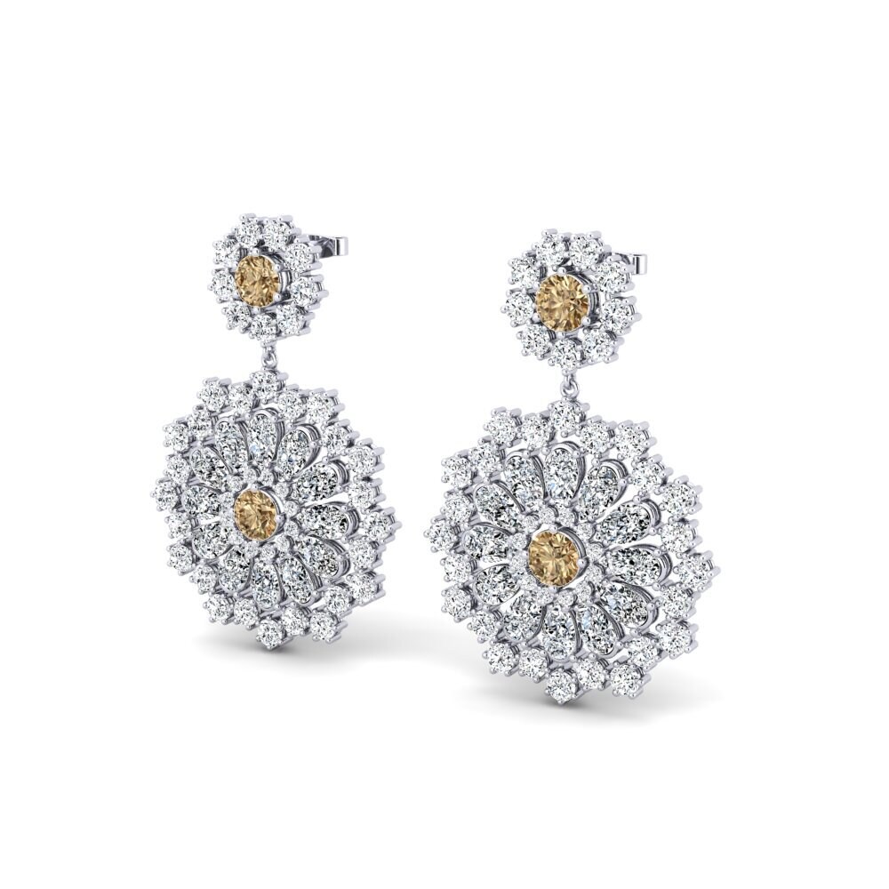 18k Oro Blanco Diamante Marrón Pendiente de mujer Arzul
