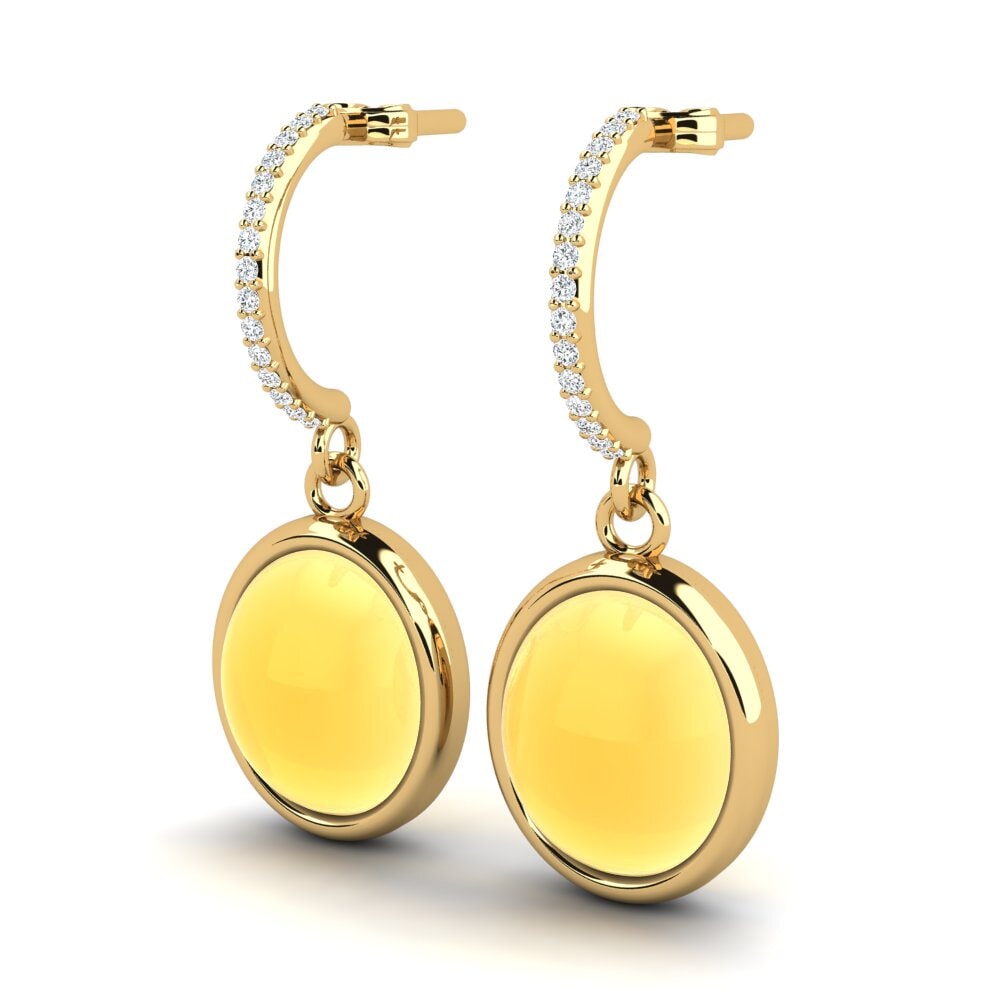 14k Oro Amarillo Citrino Cabujón Pendiente de mujer Asodelis