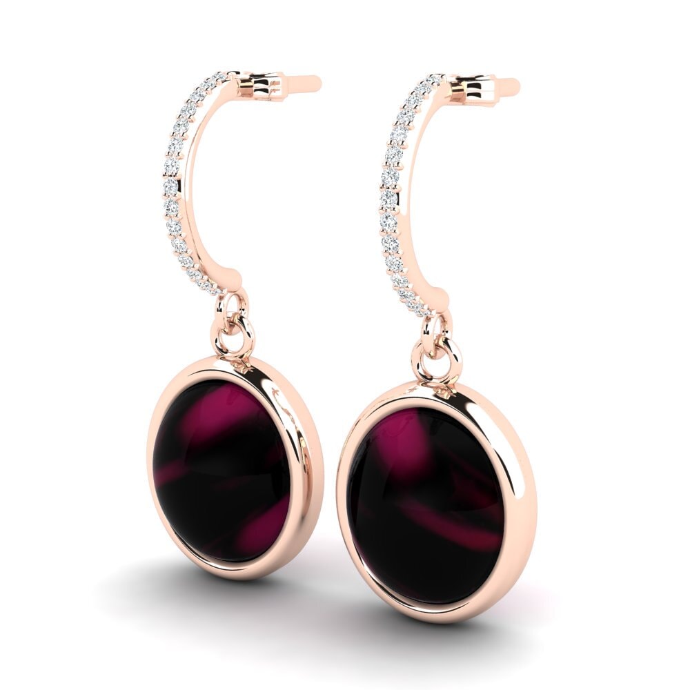 18k Oro Rosa Granate Rhodolite Cabujón Pendiente de mujer Asodelis