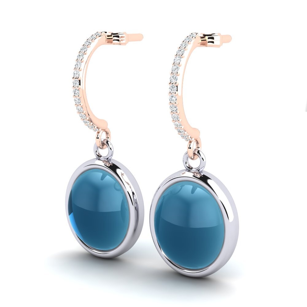 585 Ros & Putih Emas Topaz Biru Cabochon Anting-anting wanita Asodelis