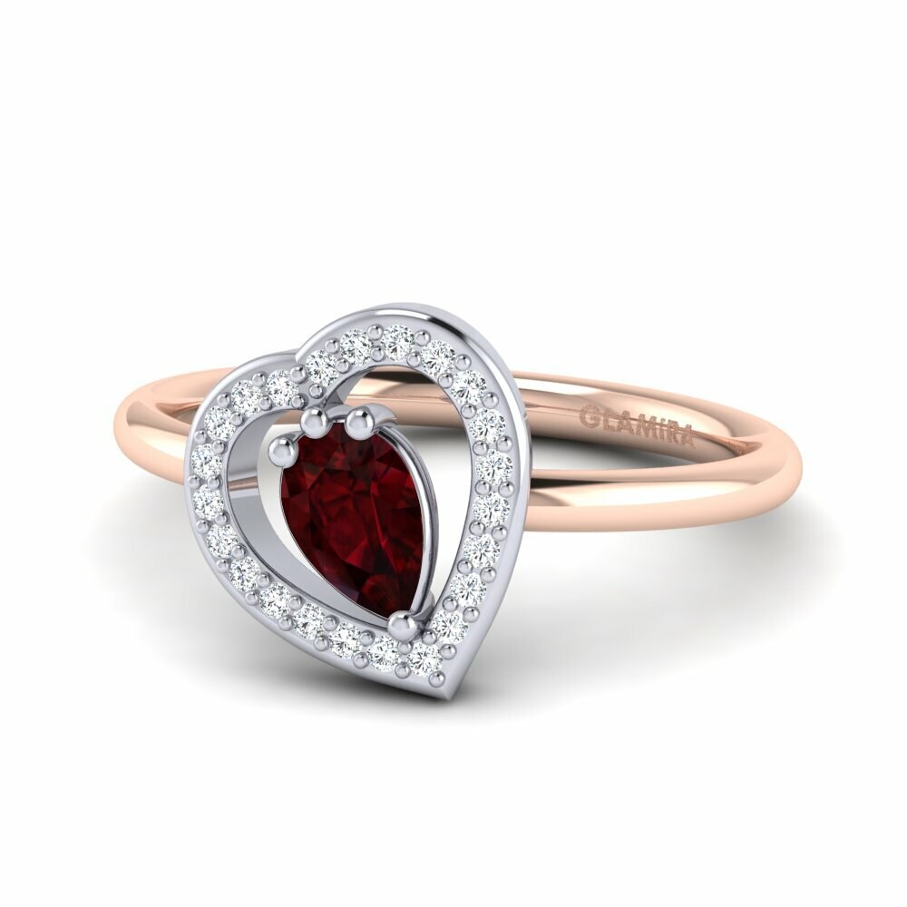Bagues Or Rose& Blanc 18k Grenat Cœur