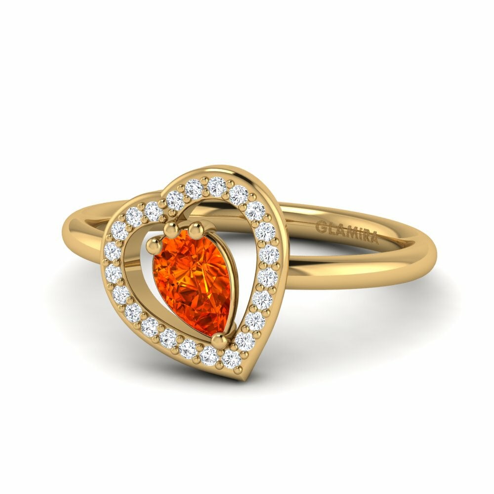 Bagues Or Jaune 18k Saphir orange Cœur