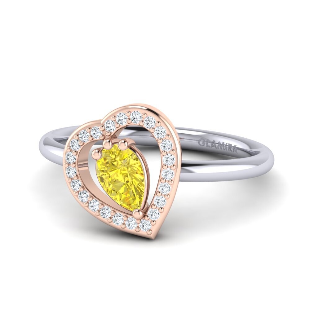 14ct White & Rose Gold Yellow Sapphire Ring Astrid