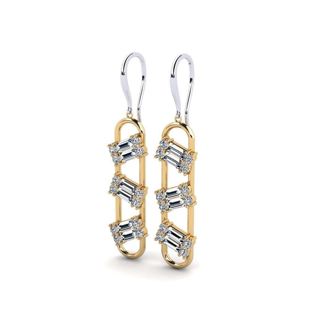 14k Oro Blanco & Amarillo Baguette Pendiente de mujer Atidn