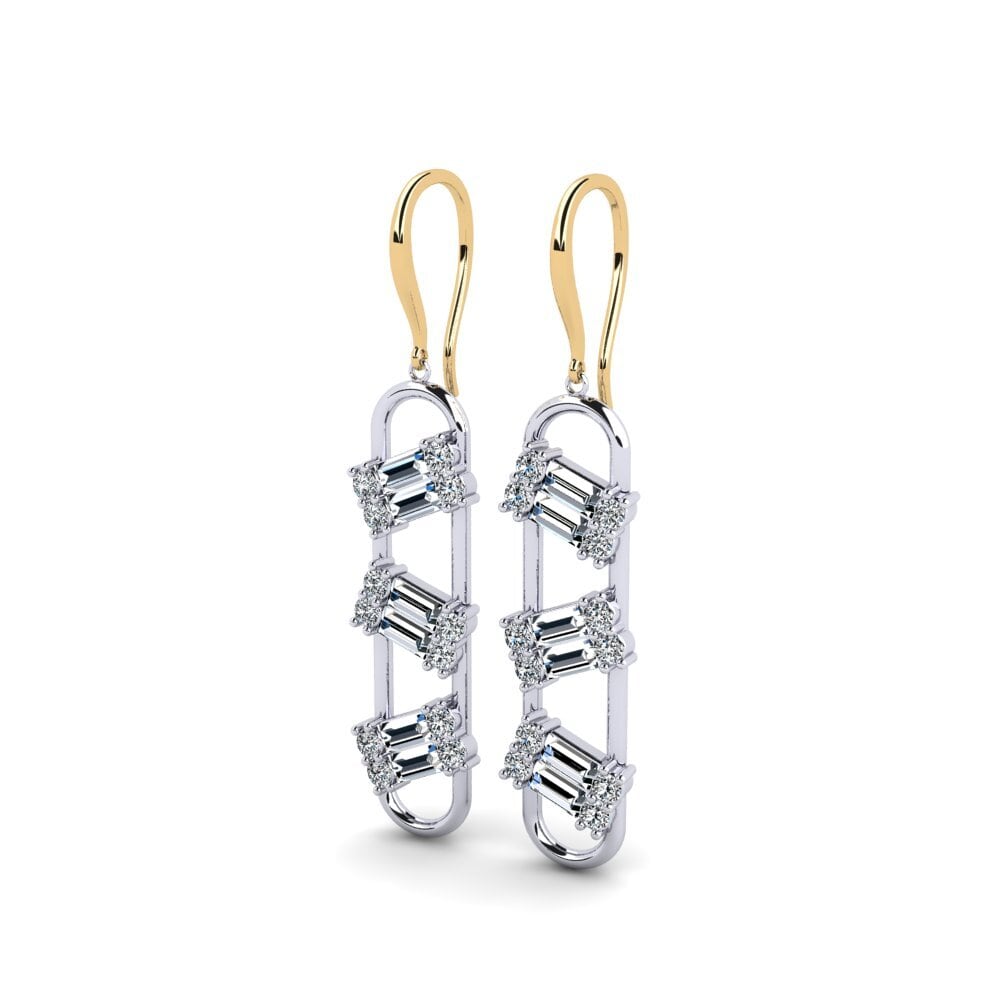 14k Oro Amarillo/Blanco Baguette Pendiente de mujer Atidn