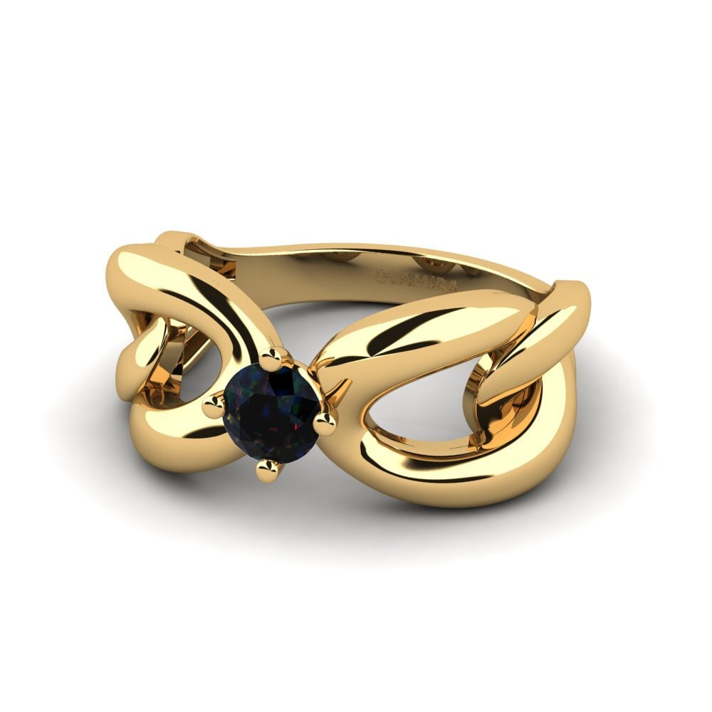 18k Oro Amarillo Opalo Negro Anillo de compromiso Atriat