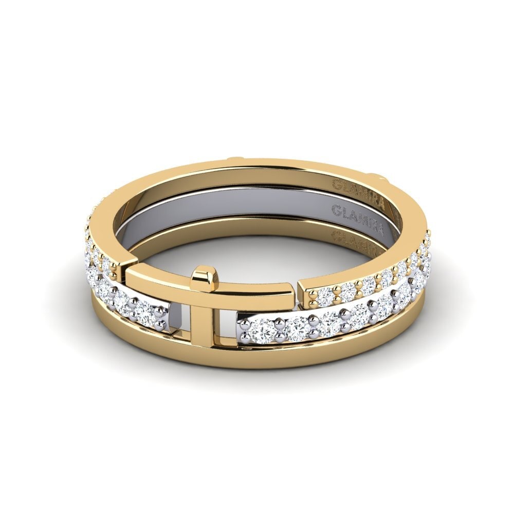 9k Oro Amarillo & Blanco Anillo Aubento SET