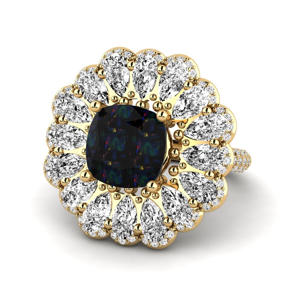 18k Oro Amarillo Opalo Negro Anillo de compromiso Auda