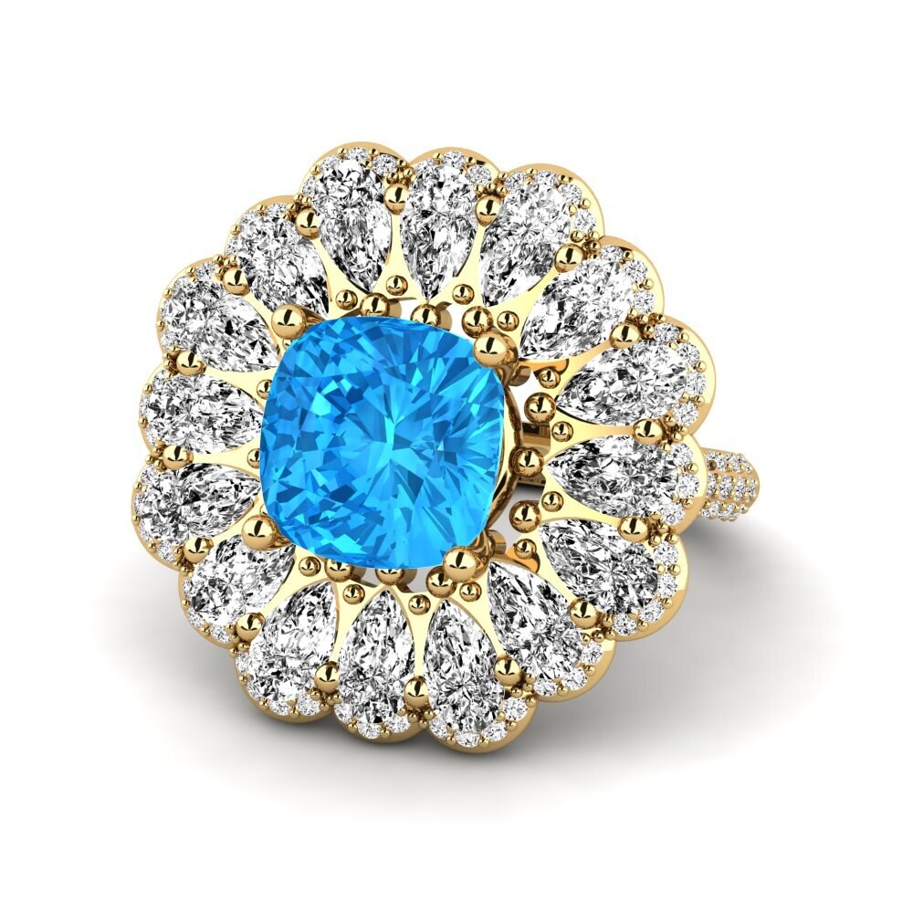 9k Oro Amarillo Topacio azul Anillo de compromiso Auda