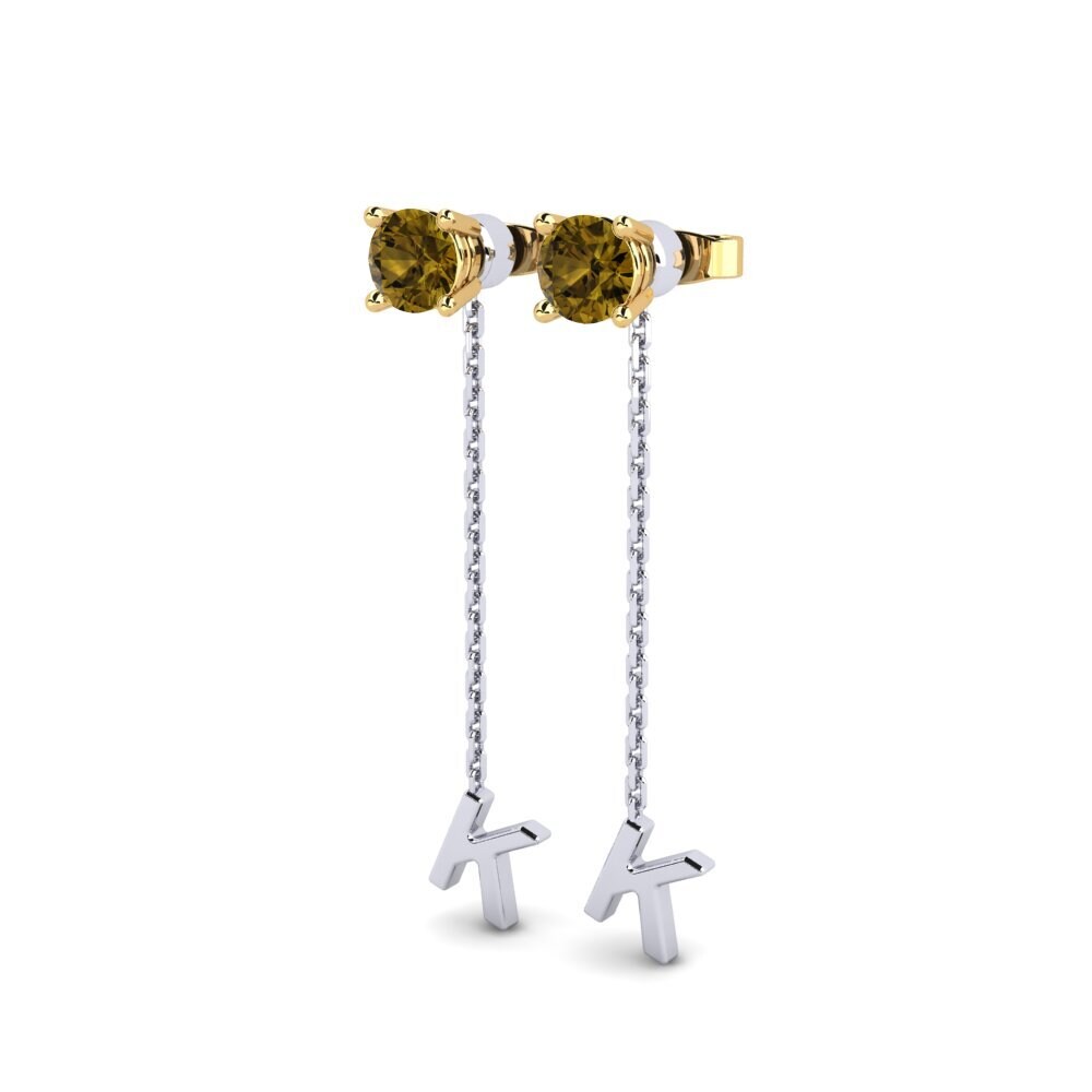18k Oro Blanco & Amarillo Circón Marrón Pendiente de mujer Aundrea K
