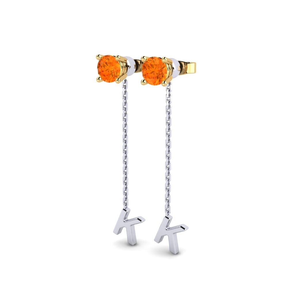 9k Oro Blanco & Amarillo Zafiro Naranja Pendiente de mujer Aundrea K