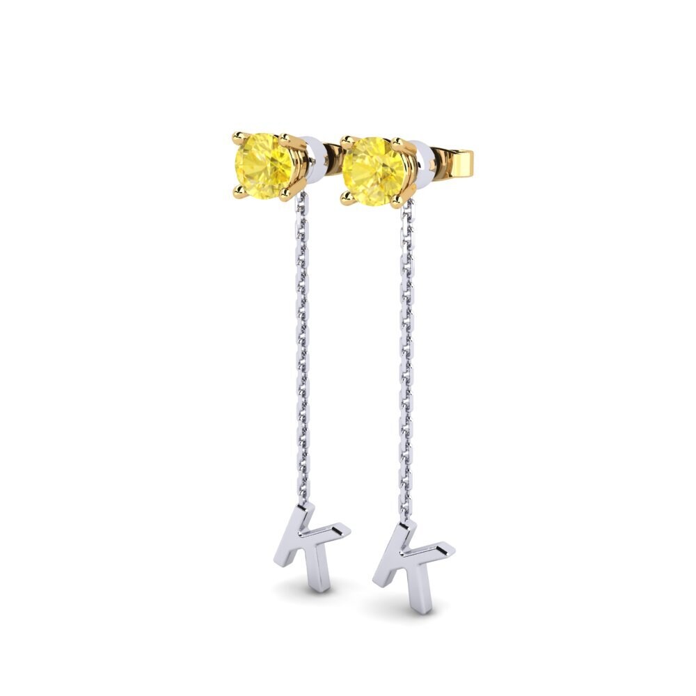 18k Oro Blanco & Amarillo Zafiro amarillo Pendiente de mujer Aundrea K