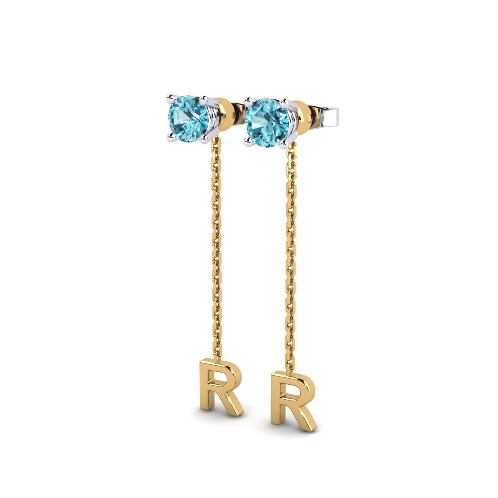 18ct Yellow & White Gold Blue Zircon Women's Earring Aundrea R