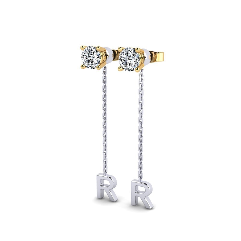 18k Oro Blanco & Amarillo Circonita Pendiente de mujer Aundrea R