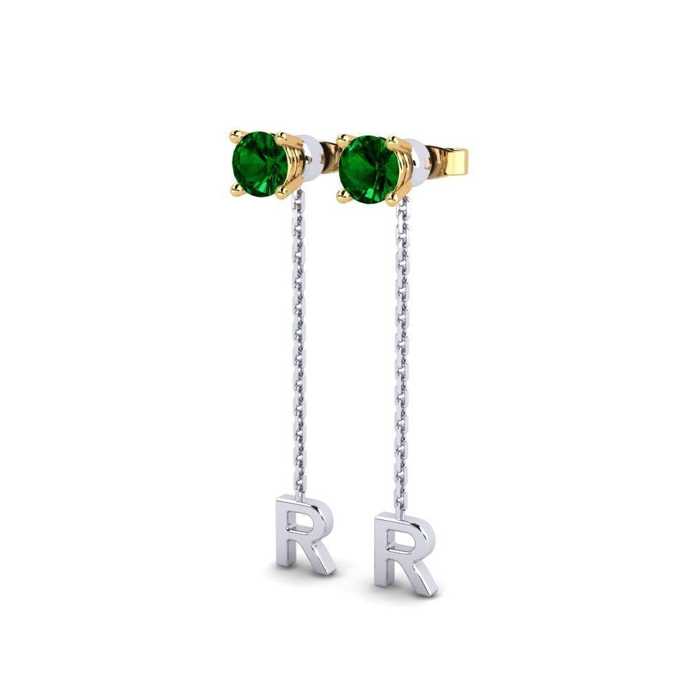 18k Oro Blanco & Amarillo Circonita Verde Pendiente de mujer Aundrea R