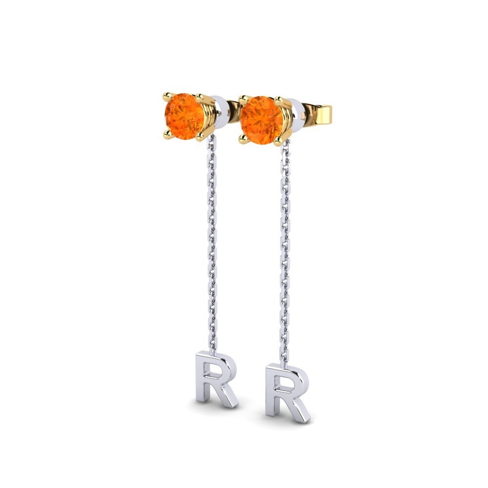9k Oro Blanco & Amarillo Zafiro Naranja Pendiente de mujer Aundrea R