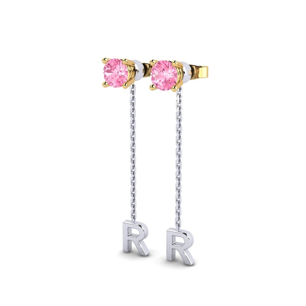 9k Oro Blanco & Amarillo Zafiro Rosado Pendiente de mujer Aundrea R