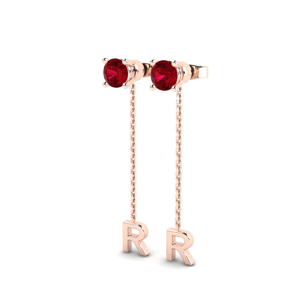 14k Oro Rosa Circonita Roja Pendiente de mujer Aundrea R