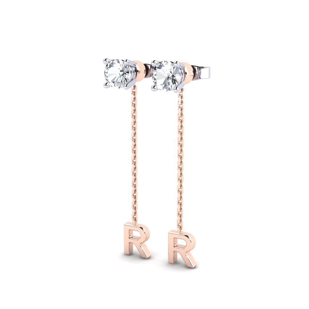 9k Oro Rosa & Blanco Circón Blanco Pendiente de mujer Aundrea R