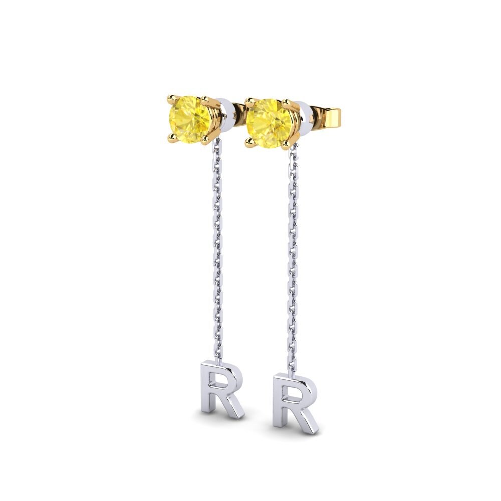 18k Oro Blanco & Amarillo Zafiro amarillo Pendiente de mujer Aundrea R