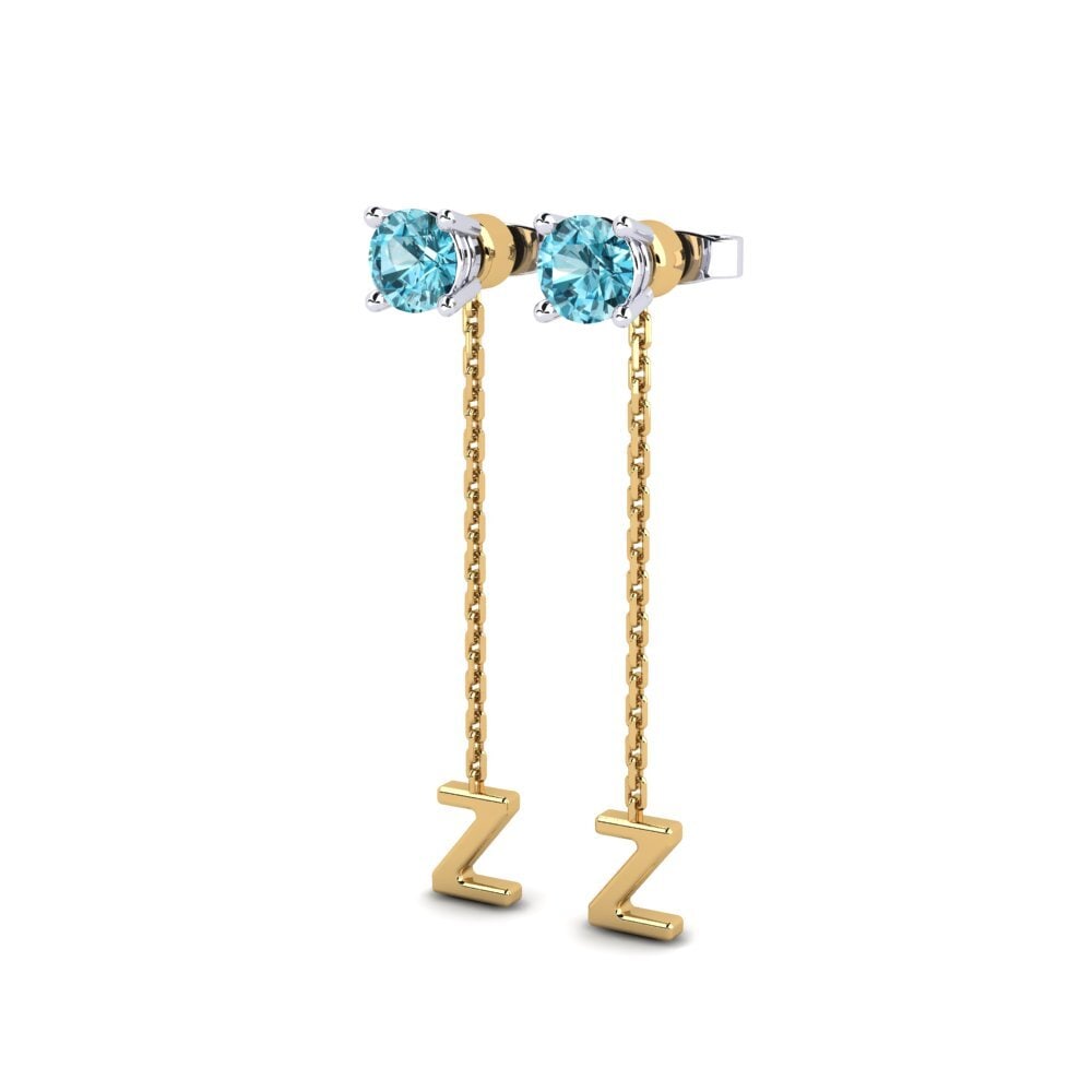 18ct Yellow & White Gold Blue Zircon Women's Earring Aundrea Z