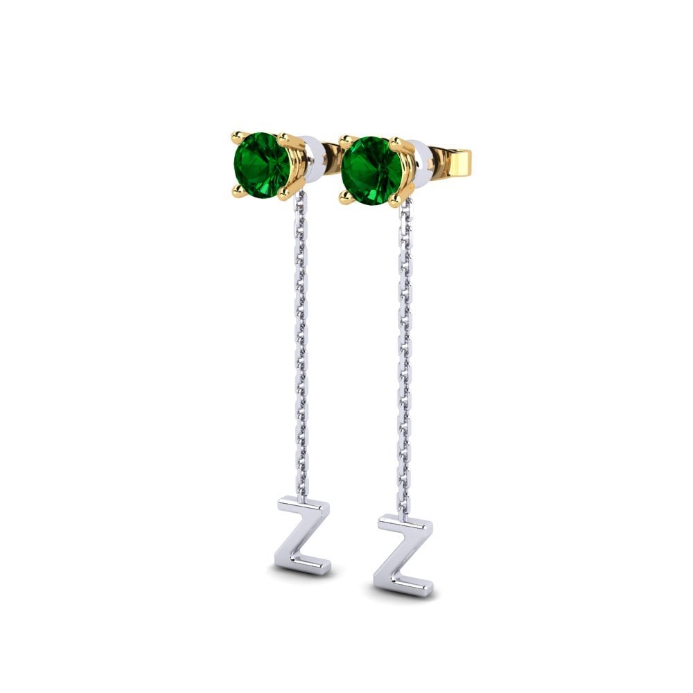 18k Oro Blanco & Amarillo Circonita Verde Pendiente de mujer Aundrea Z