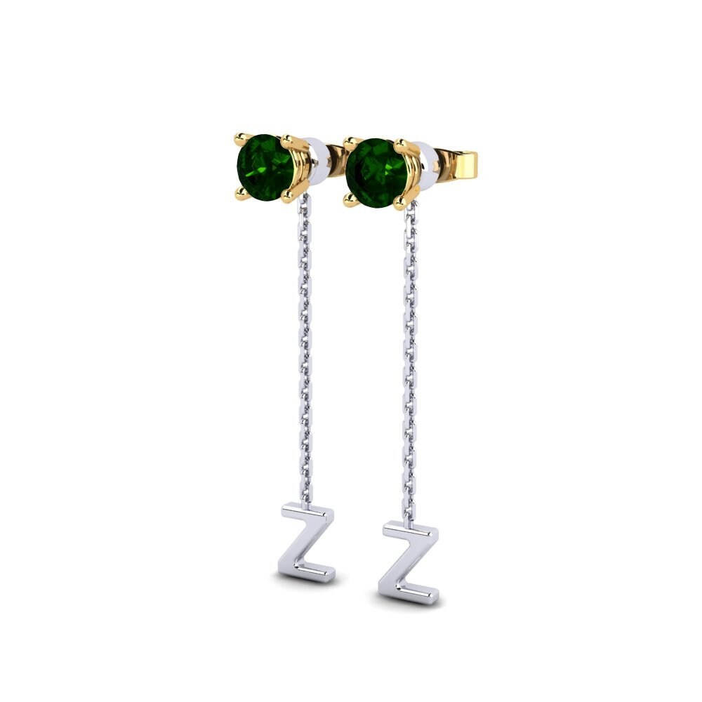 18k Oro Blanco & Amarillo Turmalina verde Pendiente de mujer Aundrea Z