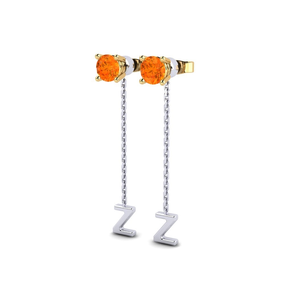 9k Oro Blanco & Amarillo Zafiro Naranja Pendiente de mujer Aundrea Z