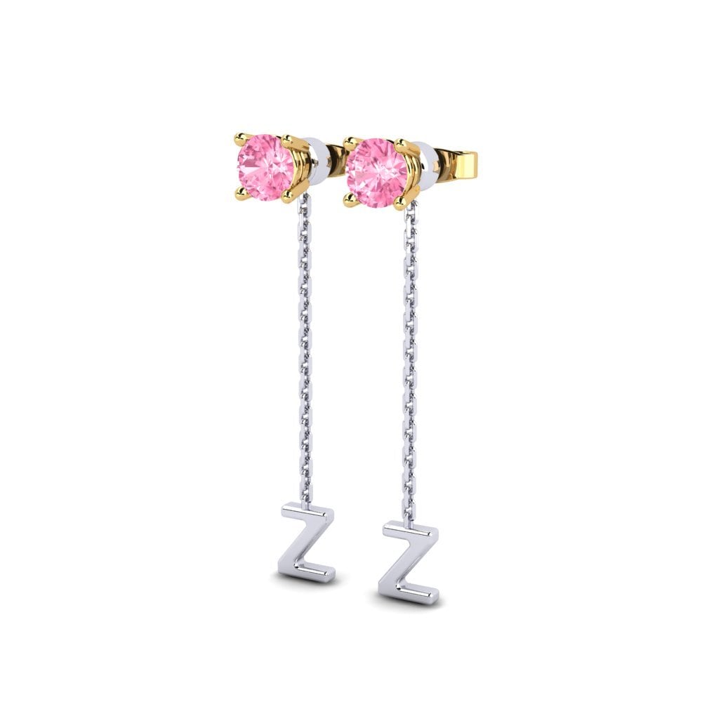 9k Oro Blanco & Amarillo Zafiro Rosado Pendiente de mujer Aundrea Z