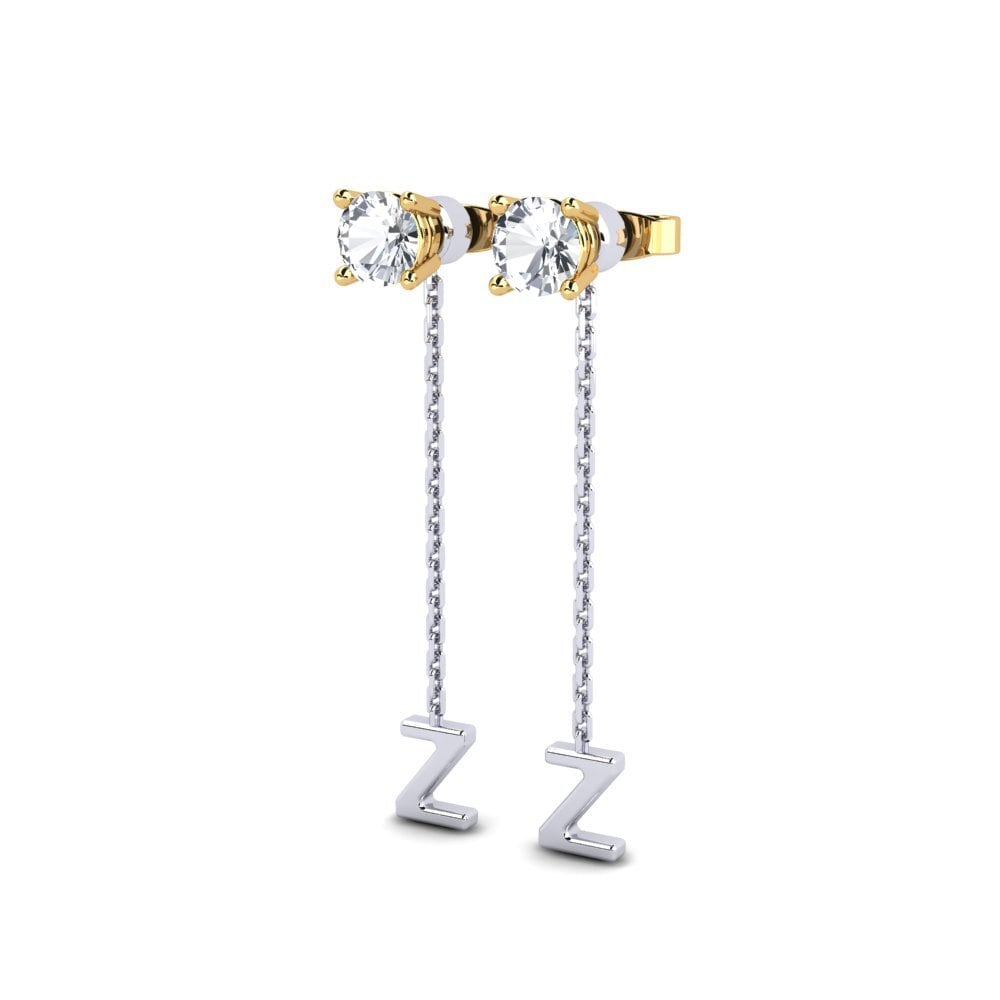 18k Oro Blanco & Amarillo Circón Blanco Pendiente de mujer Aundrea Z
