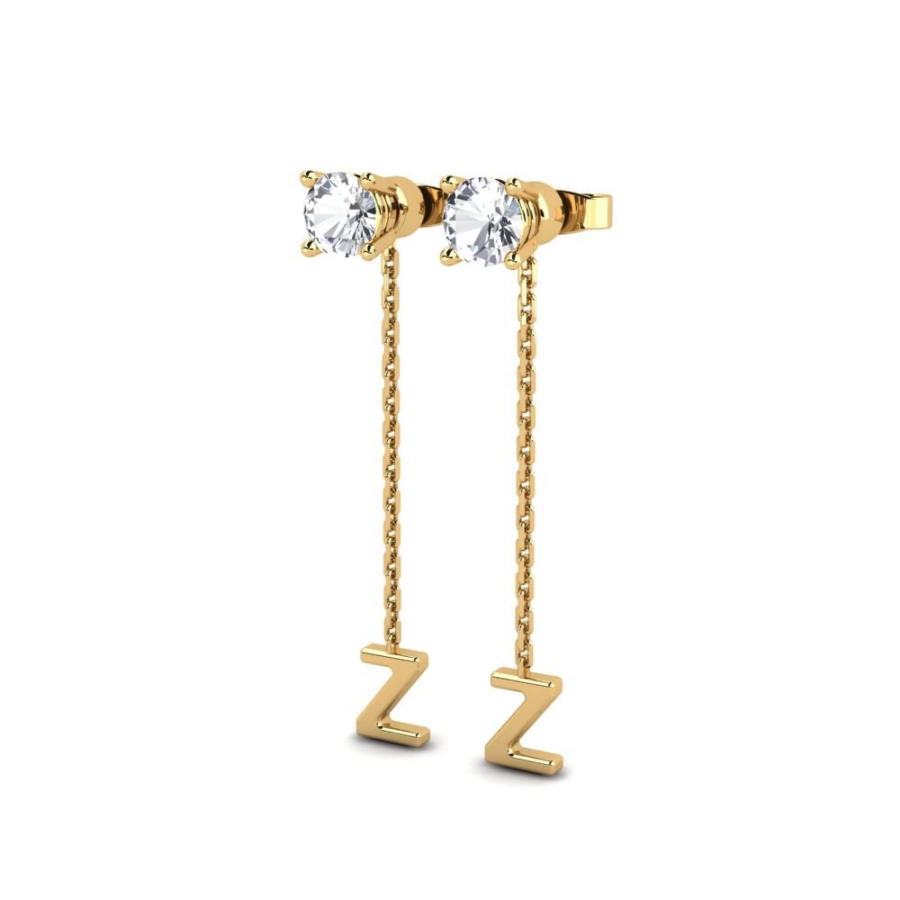 14ct Yellow Gold White Zircon Women's Earring Aundrea Z