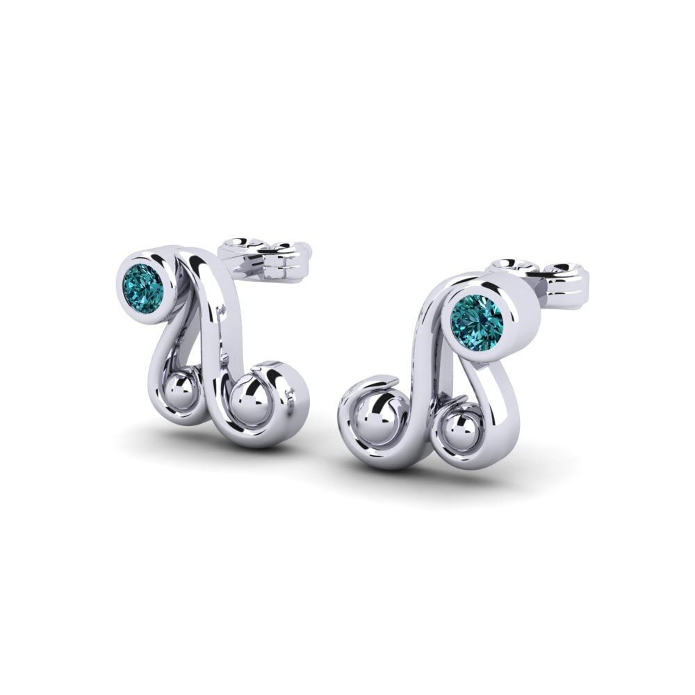 18k White Gold Blue Diamond Kid's Earring Aurg