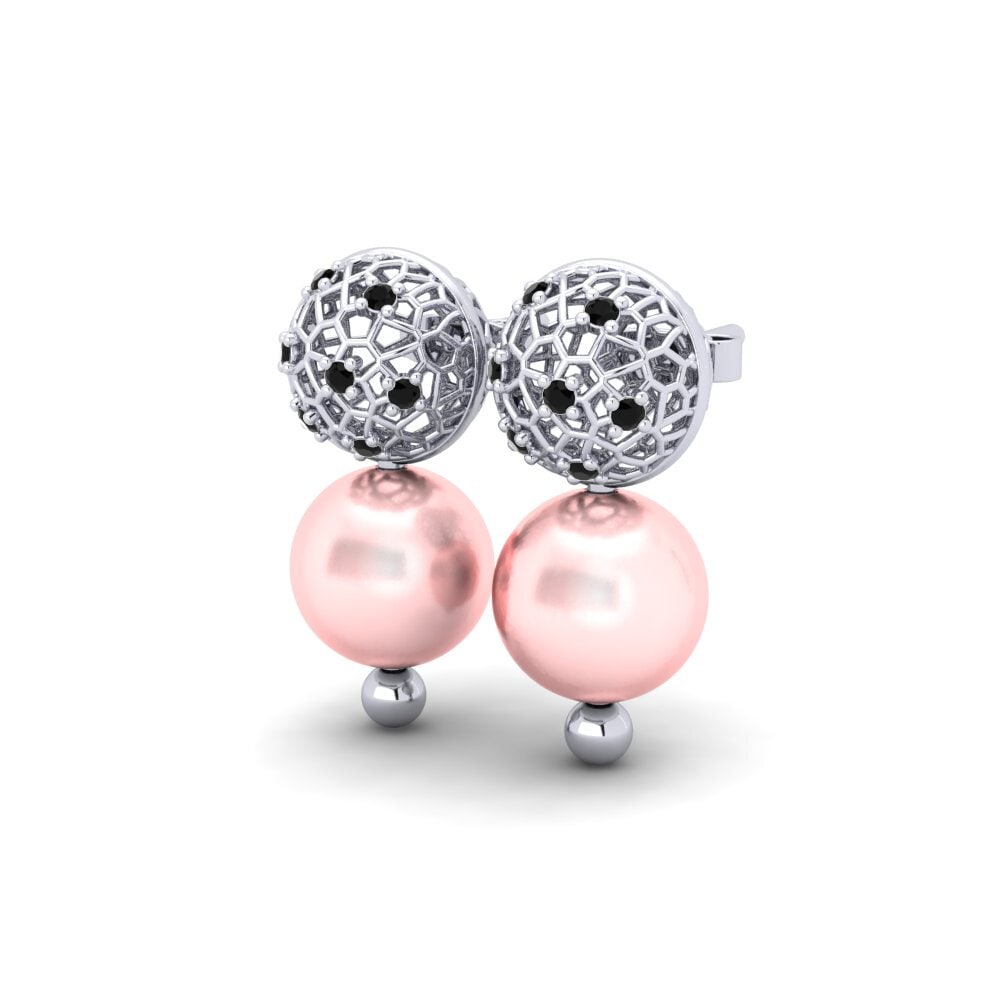 14k Oro Blanco Diamante Negro Pendiente de mujer Ausmus