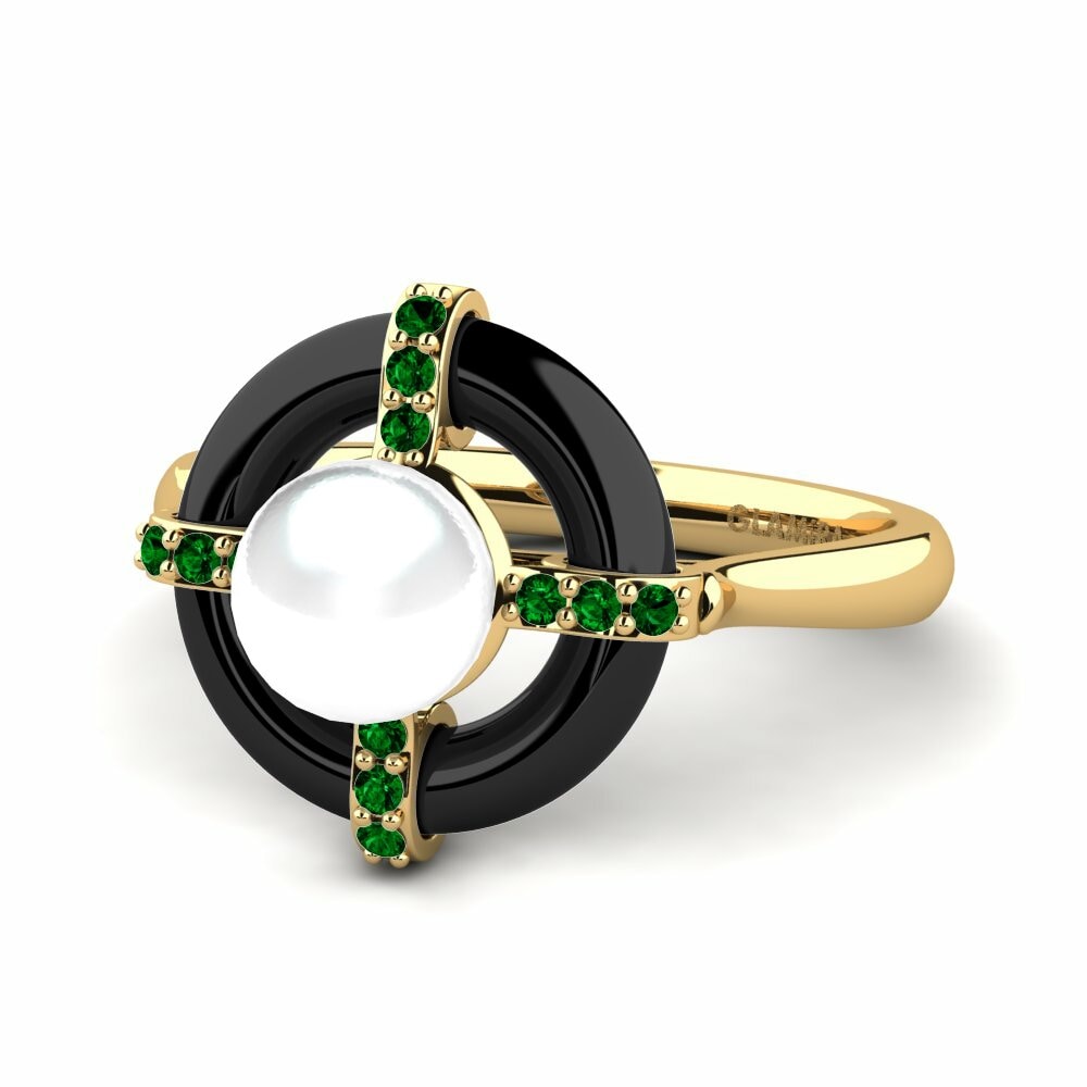 Bagues Or Jaune 18k Zircone Vert Céramique