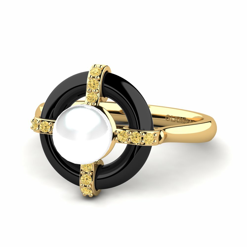 Ceramic Yellow Diamond 14k Yellow Gold Rings