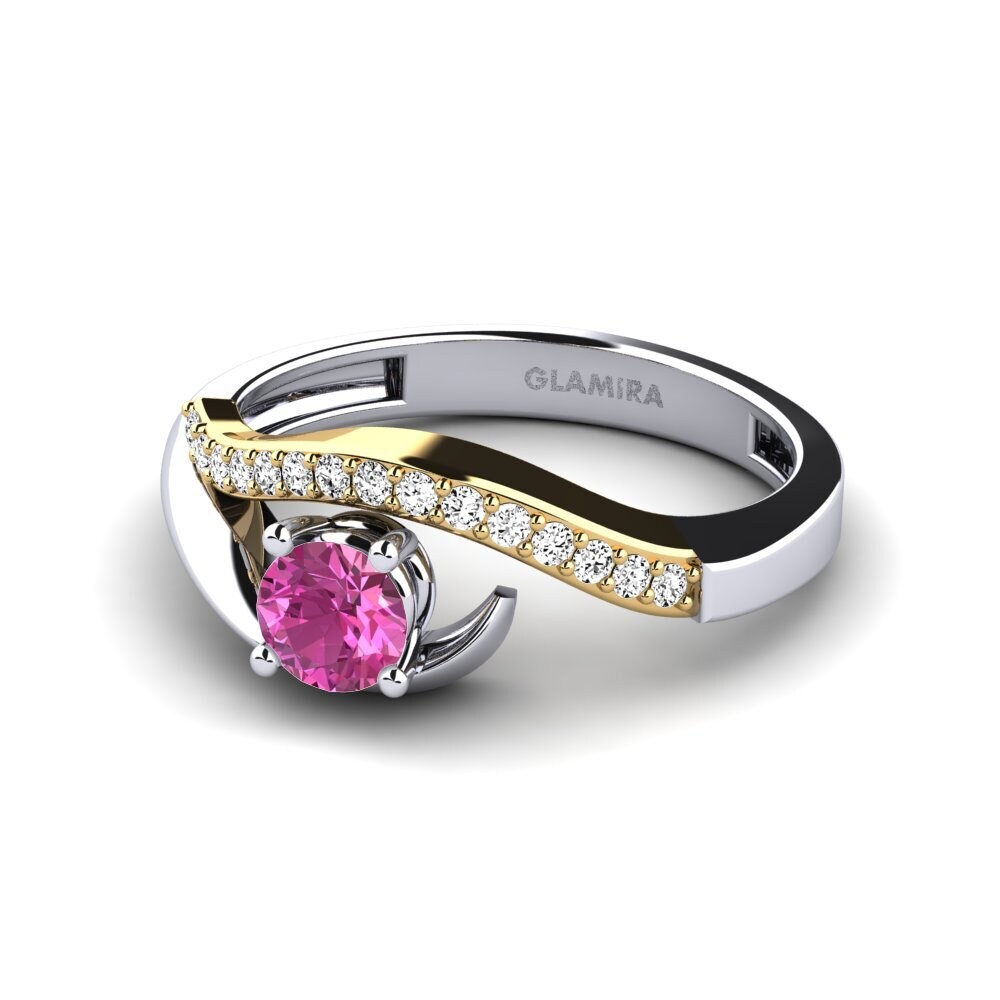 14k Oro Blanco & Amarillo Topacio Rosa Anillo de compromiso Axer