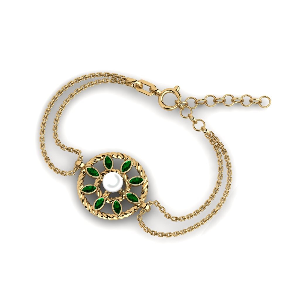 18k Oro Amarillo Circonita Verde Pulsera de Mujer Ayreip