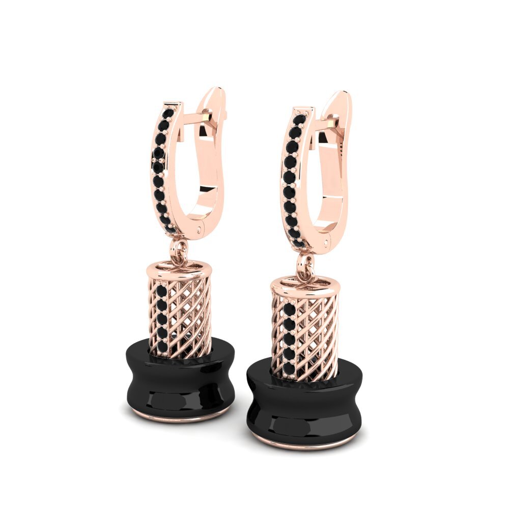14k Oro Rosa Ónix Negro Pendiente de mujer Azucena
