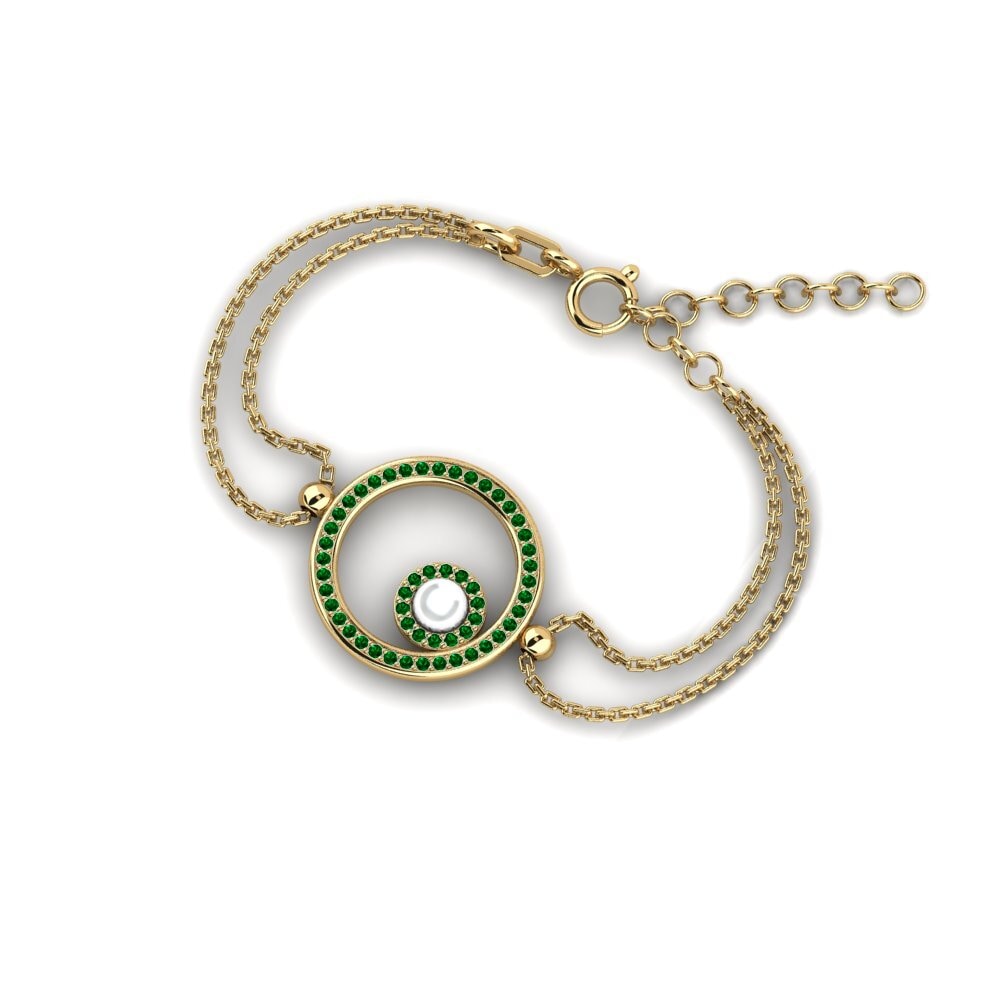 18k Oro Amarillo Circonita Verde Pulsera de Mujer Azurite