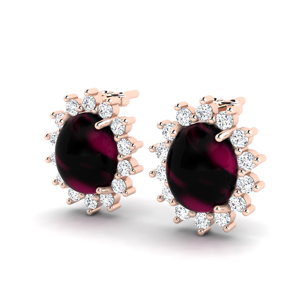 18k Oro Rosa Granate Rhodolite Cabujón Pendiente de mujer Balendu