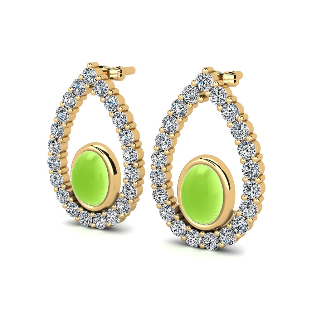 14k Oro Amarillo Peridoto Cabujón Pendiente de mujer Barbie