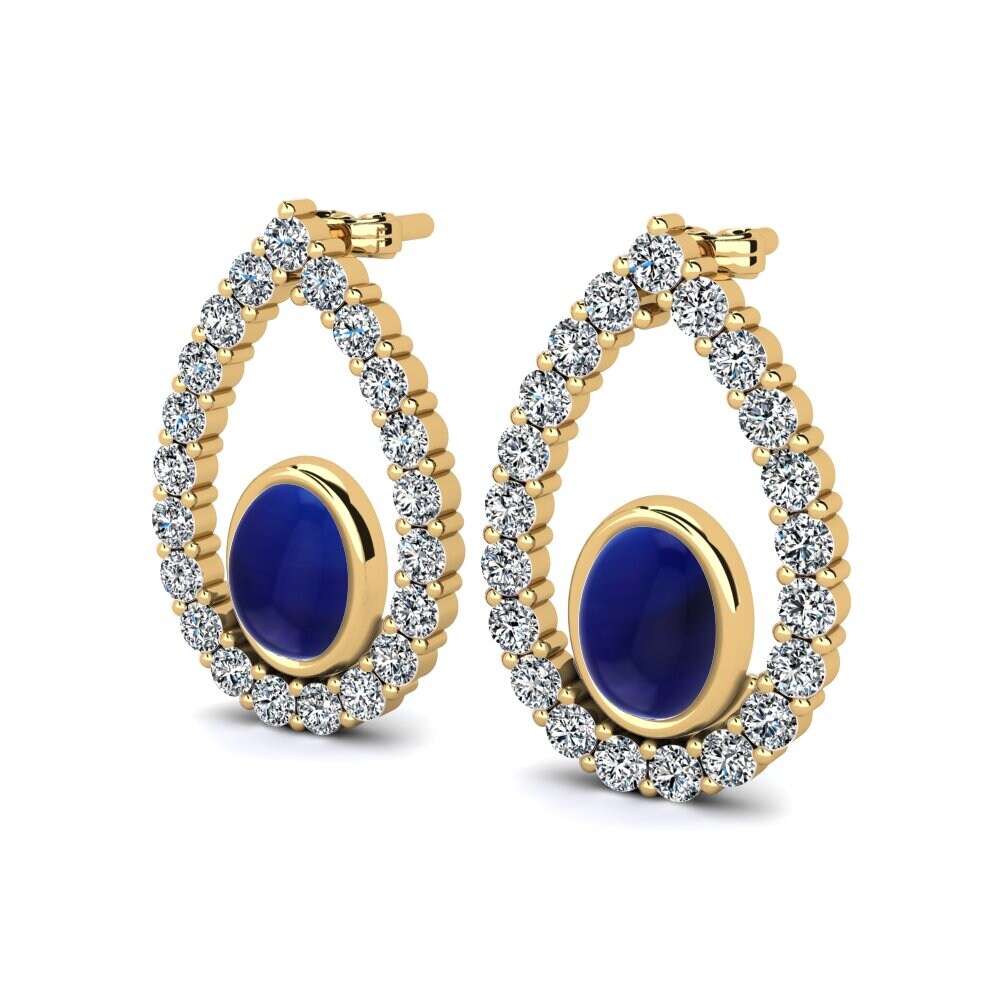 14ct Yellow Gold Cabochon Sapphire Women's Earring Barbie